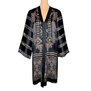 Calypso St. Barth Black and Taupe Patterned Satin Robe